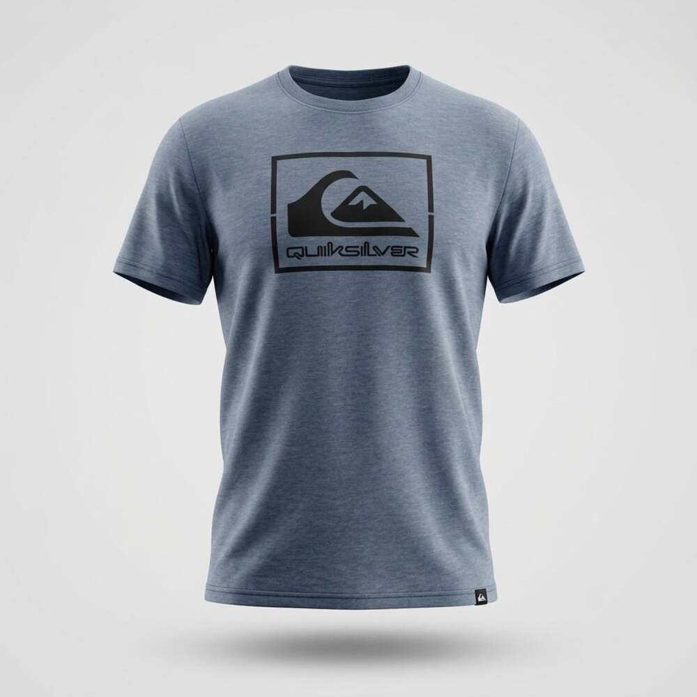 Quiksilver Classic Fit T-Shirt Size M Blue Heather Logo Graphic Tee